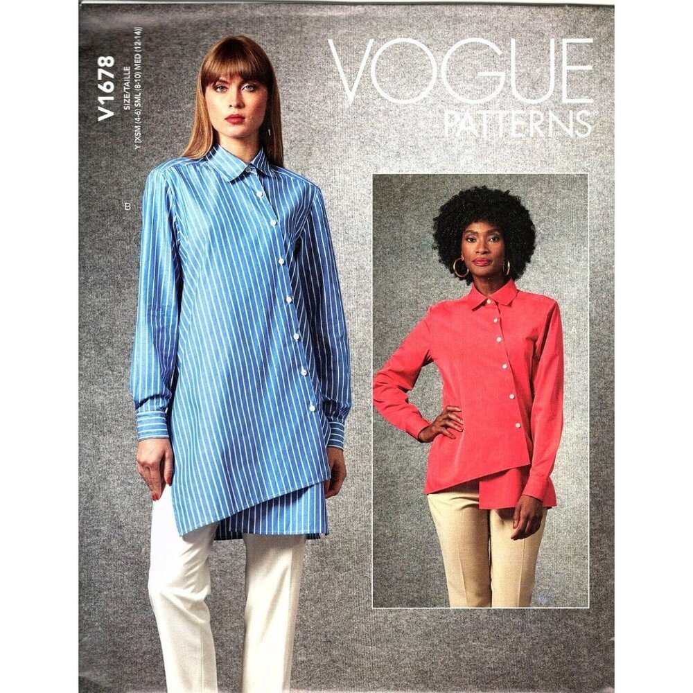 Vogue V1678 Misses XS to M Blouse Button Front Top Uncut Sewing Pattern